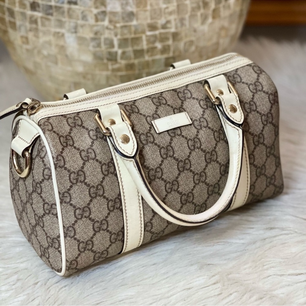Gucci Beige Monogram Satchel with Cream Trim - Picture 2 of 12